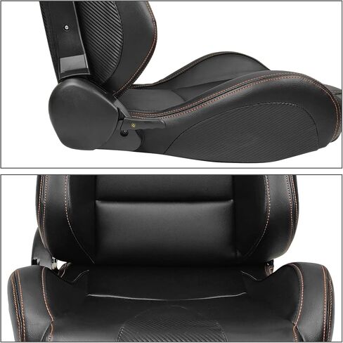 مقاعد السباق العالمية FREEMOTOR802، مقاعد رياضية قابلة للإمالة مع مزلقات قفل مزدوجة قابلة للتعديل، زوج واحد (جانب السائق + الراكب)، قماش PU + ألياف الكربون، أسود مع إطار أزرق وخياطة زرقاء in Kuwait