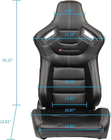 مقاعد السباق العالمية FREEMOTOR802، مقاعد رياضية قابلة للإمالة مع مزلقات قفل مزدوجة قابلة للتعديل، زوج واحد (جانب السائق + الراكب)، قماش PU + ألياف الكربون، أسود مع إطار أزرق وخياطة زرقاء in Kuwait