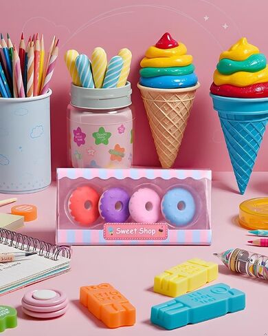 4pcs Mini Ice Cream Colorful Erasers Set Cute Eraser Creative Puzzle Erasers LCC725-13 in Saudi Arabia