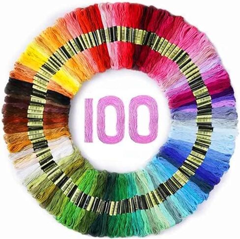 خيط تطريز Maxee، 100 لون من خيوط الغزل المتقاطعة بألوان قوس قزح، مجموعة سلسلة سوار الصداقة بطول 8 أمتار، خيط تنظيف يدوي، غزل قطني بإبرة in Kuwait