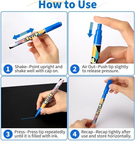 أقلام طباشير ذات أطراف دقيقة للغاية للسبورة والزجاج (عبوة من 24 قطعة، رأس 1 مم)، أقلام طباشير سائلة للوحة المسح الجاف، أقلام تلوين قابلة للغسل ورسم لسبورات الطباشير والنوافذ والبيسترو والسيارات واللافتات in Kuwait