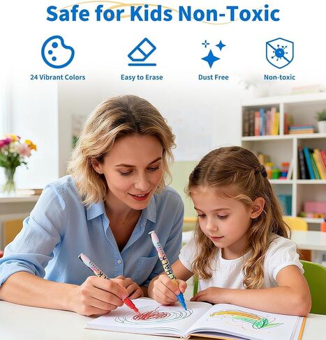 أقلام طباشير ذات أطراف دقيقة للغاية للسبورة والزجاج (عبوة من 24 قطعة، رأس 1 مم)، أقلام طباشير سائلة للوحة المسح الجاف، أقلام تلوين قابلة للغسل ورسم لسبورات الطباشير والنوافذ والبيسترو والسيارات واللافتات in Kuwait