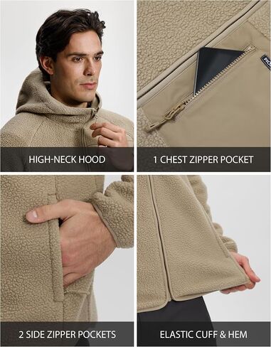 Pioneer Camp Men's Sherpa Fleece Full Zip Up Jacket with Hood Chest Pocket Winter Warm Thick Outwear Coat Hiking Climbing in Saudi Arabia