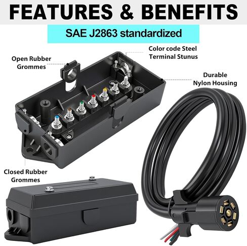 صندوق توصيل المقطورة ذو 7 اتجاهات، موصل أسلاك المقطورة شديد التحمل، صندوق توصيل كهربائي مقاوم للطقس لإعادة توصيل أسلاك التخييم والقوافل RV، صندوق وصلات 7 عصابة in Kuwait