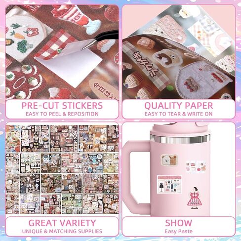 800Pcs Cute Scrapbook Stickers Travel Japanese Sticker Book for Adult Kawaii Korean Stickers for Journaling Aesthetic Kpop Photocard Sticker Glitter Toploader Decor for DIY Card Art Crafts 50 Page Sea in Saudi Arabia