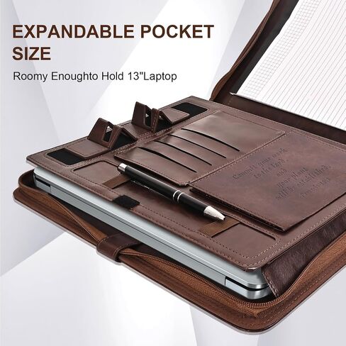 Leather Portfolio for Men, Christian Religious Gifts for Men with Laptop Pocket, Padfolio Binder Folder with Zipper for Women, Business Large Organizer Case for Bible Notebook Notepad Phone (Brown) in Kuwait