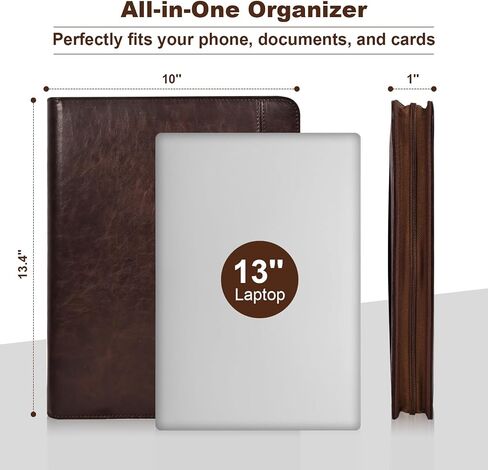 Leather Portfolio for Men, Christian Religious Gifts for Men with Laptop Pocket, Padfolio Binder Folder with Zipper for Women, Business Large Organizer Case for Bible Notebook Notepad Phone (Brown) in Kuwait