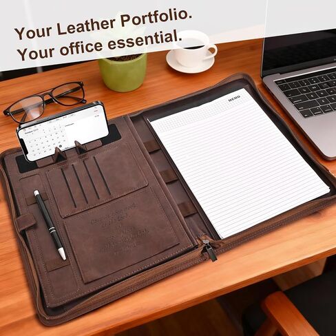 Leather Portfolio for Men, Christian Religious Gifts for Men with Laptop Pocket, Padfolio Binder Folder with Zipper for Women, Business Large Organizer Case for Bible Notebook Notepad Phone (Brown) in Kuwait