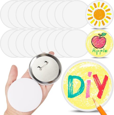 XunYee 20 Pack Blank White Button Pins 2.25 Inch/ 58 mm DIY Craft Button with Pin White Pins Buttons Design Button Making Kit for DIY Crafts Christmas Craft Supplies, DIY Badges in Kuwait