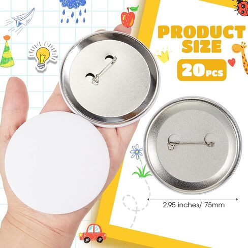 XunYee 20 Pack Blank White Button Pins 2.25 Inch/ 58 mm DIY Craft Button with Pin White Pins Buttons Design Button Making Kit for DIY Crafts Christmas Craft Supplies, DIY Badges in Kuwait