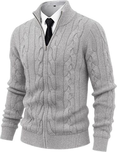 NITAGUT Mens Full Zip Up Cardigan Sweater Casual Stand Collar Cable Knit Winter Sweaters in Saudi Arabia