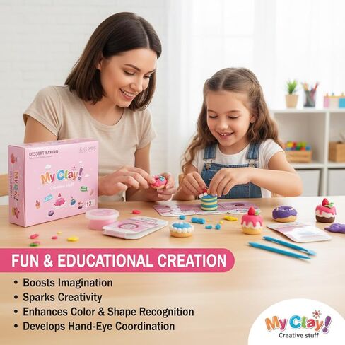Air Dry Clay Kit for Kids, 12 Dessert Baking Modeling Clay for Kids, DIY Model Magic Clay with Tools and Tutorials, Soft&Non-Sticky, Safe&Non-Toxic Magic Clays,Creatible Art Crafts Toys Gifts in Saudi Arabia