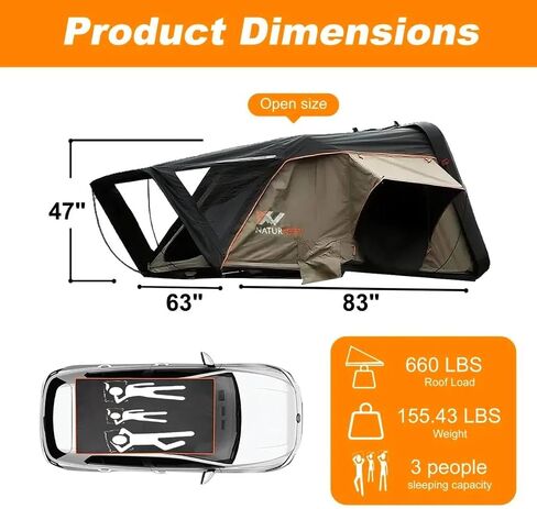 Bayati Naturnest Sirius 1 Hardshell Rooftop Tent, Clamshell Pop Up Car Roof Tent for 2-3 Person Camping, Waterproof UV-Resistant 4 Season Overland Tent for SUV, Truck, Jeep, Van, Trailer in Saudi Arabia