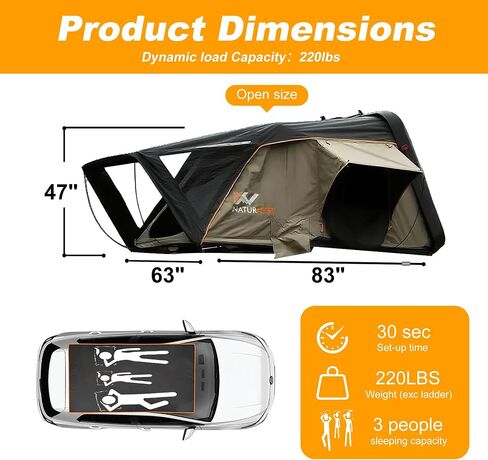 Bayati Naturnest Sirius 1 Hardshell Rooftop Tent, Clamshell Pop Up Car Roof Tent for 2-3 Person Camping, Waterproof UV-Resistant 4 Season Overland Tent for SUV, Truck, Jeep, Van, Trailer in Saudi Arabia
