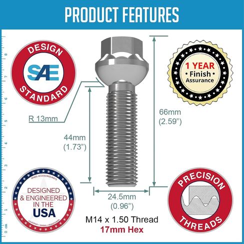 أجزاء ملحقات العجلة 20 قطعة M14 x 1.5 مقعد كروي OEM نمط العروة بولت 17 مم سداسي 44 مم طول الخيط لمسة نهائية سوداء مرسيدس بنز AMG E-Class EQS-Class G-Class GLC-Class GLE-Class in Kuwait