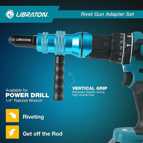 Libraton Prowt Pun Adapter ، محول مسدس البرشام للتدريبات الكهربائية ، مرفق الحفر البرشام ، لحفر الطاقة الكهربائية اللاسلكية ، مع مقبض ، معالجة سهلة للبرامج البوب ​​، 3/32 "1/8" 5/32 "3/16" in Kuwait