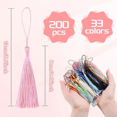 200pcs Bookmark Tassels Bulk 5 Inch Silky Soft Handmade Tassels for Crafts, DIY Jewelry Making, Gift Decorations, 40 Colors in Saudi Arabia