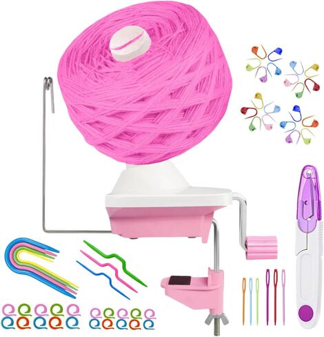 Ayasee Yarn Ball Winder, Yarn Winder for Crocheting Spinner Knitting Hand Operated Storage + 53 Pieces Stitch Knitting Needles + 1 Pieces Scissors (Pink) in Kuwait