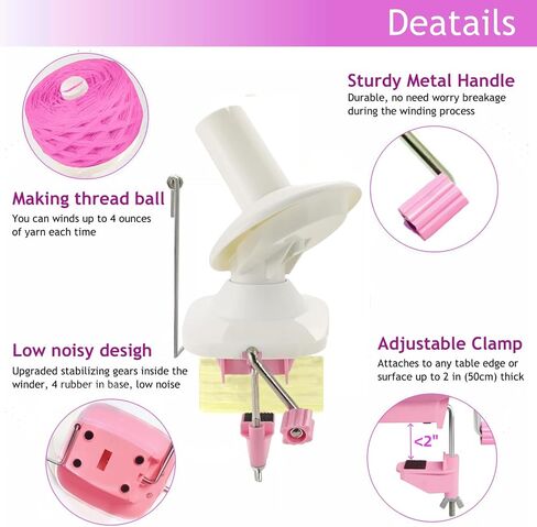 Ayasee Yarn Ball Winder, Yarn Winder for Crocheting Spinner Knitting Hand Operated Storage + 53 Pieces Stitch Knitting Needles + 1 Pieces Scissors (Pink) in Kuwait