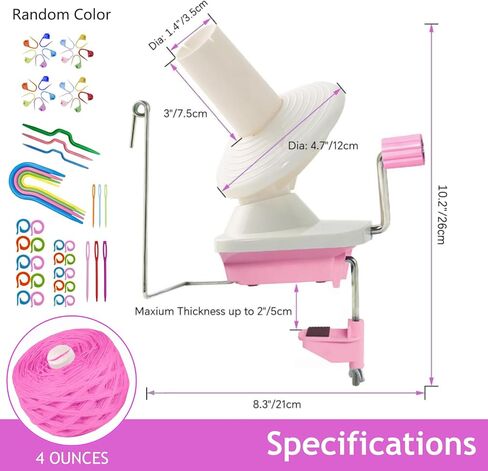 Ayasee Yarn Ball Winder, Yarn Winder for Crocheting Spinner Knitting Hand Operated Storage + 53 Pieces Stitch Knitting Needles + 1 Pieces Scissors (Pink) in Kuwait