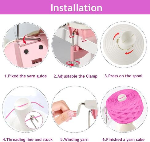 Ayasee Yarn Ball Winder, Yarn Winder for Crocheting Spinner Knitting Hand Operated Storage + 53 Pieces Stitch Knitting Needles + 1 Pieces Scissors (Pink) in Kuwait