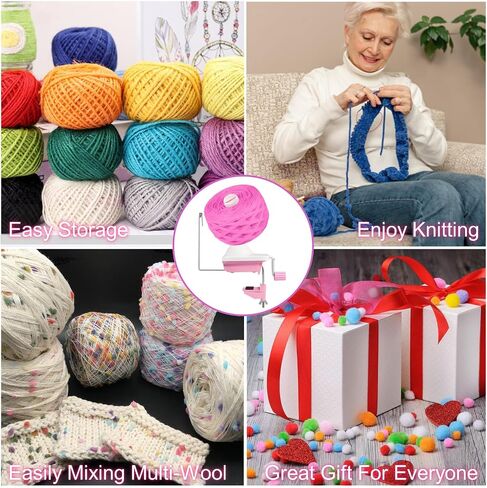 Ayasee Yarn Ball Winder, Yarn Winder for Crocheting Spinner Knitting Hand Operated Storage + 53 Pieces Stitch Knitting Needles + 1 Pieces Scissors (Pink) in Kuwait