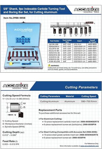 Accusize Industrial Tools 5/8" 9 Pieces/Set, Indexable Carbide Turning Tools and Boring Bar, 2988-0058 in Saudi Arabia