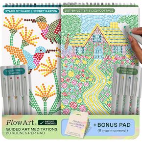 Lifelines FlowArt Activity Pad, 2-Pack & Bonus Pad - Guided Dot Art Meditations with Markers - Dot-by-Letter & Stamp-by-Shape Coloring Books for Tweens, Adults & Seniors in Kuwait