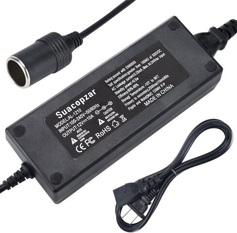 12V 10A Car Power Adapter Female Auto Cigarette Lighter Plug, AC 100-240V to DC 12V 10A 120W Power Supply Adapter AC to DC Converter Transformer for Car Powered Device in Kuwait