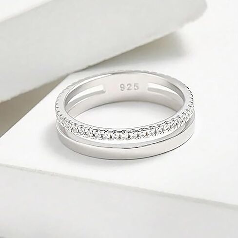 1Pc Sterling Silver Hollow Single Layer Full Diamond Zircon Ring Fashionable Fine Jewelry Gift For Women Birthday Gifts Dating Daily Wear in Saudi Arabia