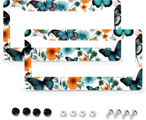 إطارات لوحة ترخيص أنيمي حاملي تغطية ، إطارات علامات السيارة ملحقات السيارة 2 حزمة 2 ثقب المعادن الألومنيوم لوحة التزيين الإطار 12.2 × 6.3 بوصة للنساء هدية الرجال in Kuwait