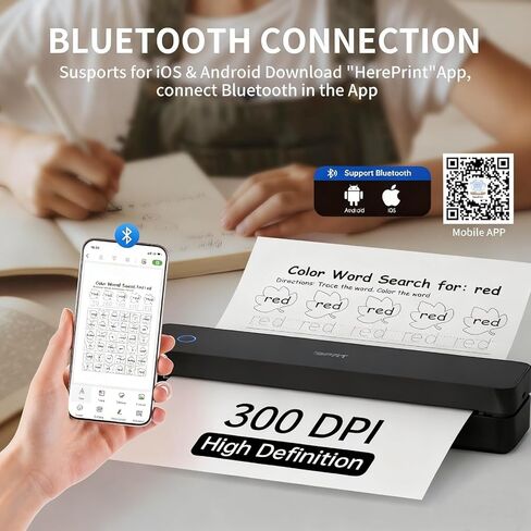 طابعة حرارية محمولة iDPRT، طابعات متنقلة صغيرة بدون حبر بتقنية البلوتوث 300 نقطة في البوصة، لاسلكية للسفر والمكتب والمركبات والاستخدام المنزلي، تدعم الحروف الأمريكية مقاس 8.5 بوصة × 11 بوصة، A4 A5، متوافقة مع iOS وAndroid وأجهزة الكمبيوتر الشخصية in Kuwait