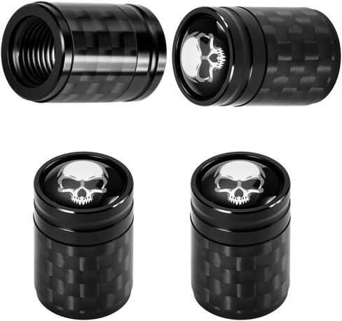 Tire Valve Stem Caps, 4-Piece Set, Genuine Carbon Fiber Custom Skull-Shaped Valve Caps, Corrosion-Resistant, Universal Fits Cars, Trucks, Motorcycles, SUVs, and Bicycles (Black) in Saudi Arabia