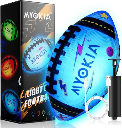 Light Up Football Birthday Gift for Kids & Teens 3-15+,RGB Rechargeable Glow in The Dark Ball with Pump & USB Cable, Tri-Color (Red, Green, Blue), Size 6, Outdoor Night Games in Saudi Arabia