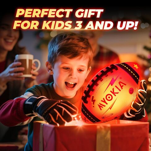 Light Up Football Birthday Gift for Kids & Teens 3-15+,RGB Rechargeable Glow in The Dark Ball with Pump & USB Cable, Tri-Color (Red, Green, Blue), Size 6, Outdoor Night Games in Saudi Arabia