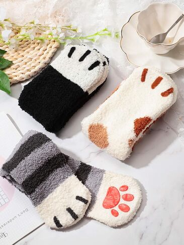 SATINIOR 3 أزواج من الجوارب ذات مخلب القطط، جوارب منفوشة للنوم، جوارب شتوية دافئة للنساء من ساتينيور in Kuwait