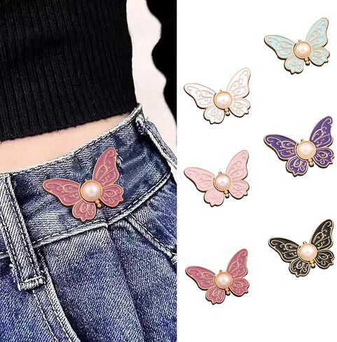 6 Pack Pant Waist Tightener, No-Sew Jeans Button Adjuster, Butterfly Design, Detachable Midsection, Metal Needle for Secure Fit, 3s Installation in Saudi Arabia