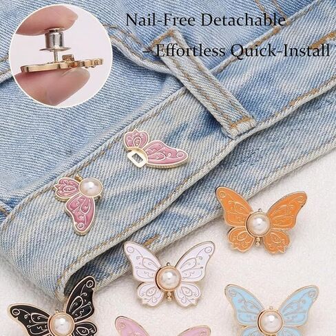 6 Pack Pant Waist Tightener, No-Sew Jeans Button Adjuster, Butterfly Design, Detachable Midsection, Metal Needle for Secure Fit, 3s Installation in Saudi Arabia