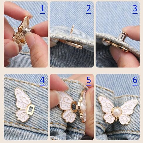 6 Pack Pant Waist Tightener, No-Sew Jeans Button Adjuster, Butterfly Design, Detachable Midsection, Metal Needle for Secure Fit, 3s Installation in Saudi Arabia