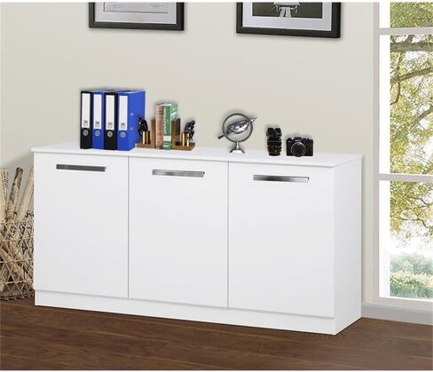 Pemberly Row Contemporary Wood 3 Door Credenza File Cabinet in White in Saudi Arabia