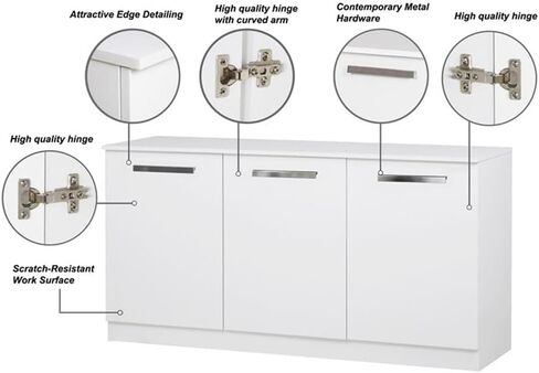Pemberly Row Contemporary Wood 3 Door Credenza File Cabinet in White in Saudi Arabia