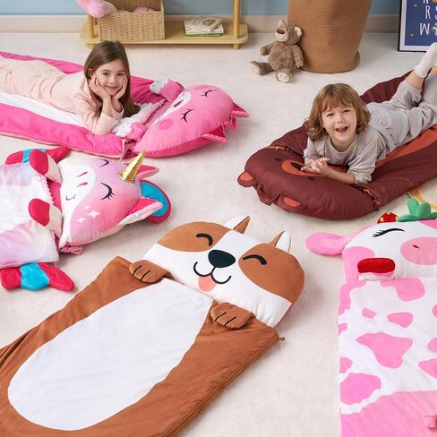JOIEDOMI Kids Sleeping Bag 4 5 6 Year Old Girl Gifts Toddler Nap Mat with Pillow & Blanket 60" x 27" for Kids Ages 3+ Soft Plush Sleeping Mat for Preschool and Boys Girls in Saudi Arabia