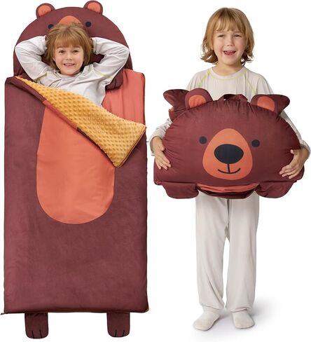 JOIEDOMI Kids Sleeping Bag 4 5 6 Year Old Girl Gifts Toddler Nap Mat with Pillow & Blanket 60" x 27" for Kids Ages 3+ Soft Plush Sleeping Mat for Preschool and Boys Girls in Saudi Arabia