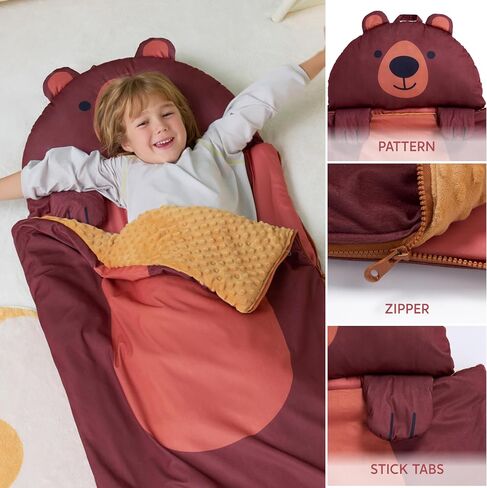 JOIEDOMI Kids Sleeping Bag 4 5 6 Year Old Girl Gifts Toddler Nap Mat with Pillow & Blanket 60" x 27" for Kids Ages 3+ Soft Plush Sleeping Mat for Preschool and Boys Girls in Saudi Arabia