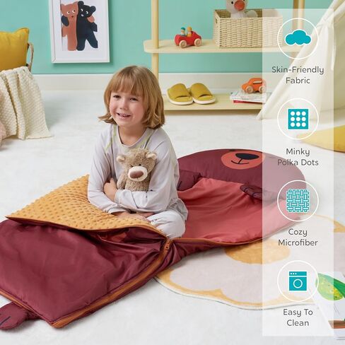 JOIEDOMI Kids Sleeping Bag 4 5 6 Year Old Girl Gifts Toddler Nap Mat with Pillow & Blanket 60" x 27" for Kids Ages 3+ Soft Plush Sleeping Mat for Preschool and Boys Girls in Saudi Arabia
