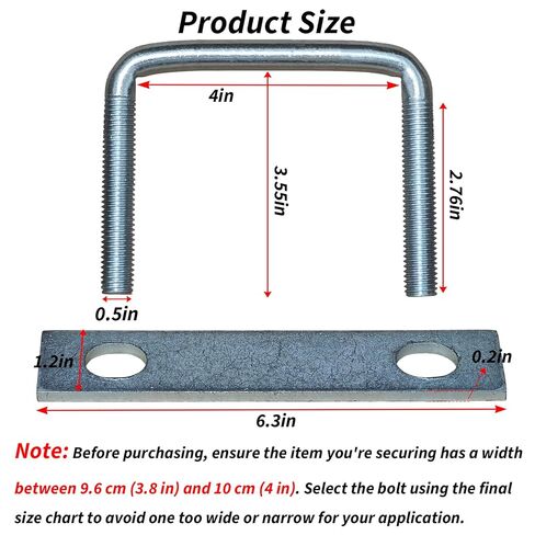4 قطع من البراغي المربعة على شكل حرف U للمقطورة - مجموعة المشابك الفولاذية المجلفنة، تناسب نوابض أوراق عريضة مقاس 2/2.5/3/3.5/4 بوصة، مسمار على شكل U بقطر كبير شديد التحمل 0.5 بوصة (عرض داخلي 2 بوصة) in Kuwait