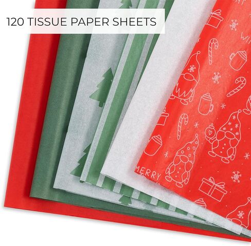 ZICOTO Beautiful Christmas Tissue Wrapping Paper Sheets for Gift Bags - Set of 120 Quality Tissue Papers with 6 Festive Designs - Add a Touch of Magic to Every Gift You Wrap - 19 x 13 in Per Sheet in Saudi Arabia
