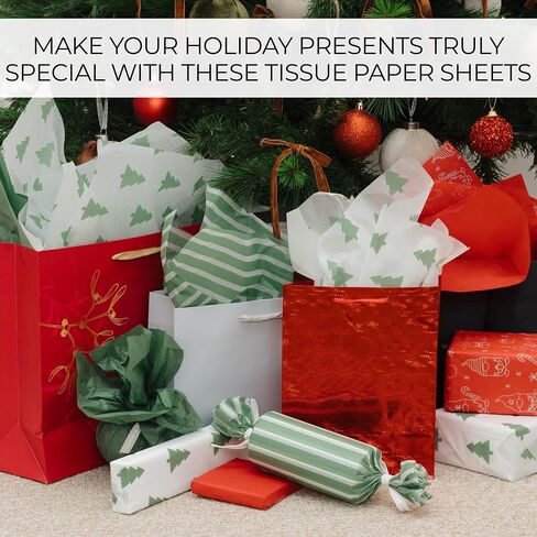 ZICOTO Beautiful Christmas Tissue Wrapping Paper Sheets for Gift Bags - Set of 120 Quality Tissue Papers with 6 Festive Designs - Add a Touch of Magic to Every Gift You Wrap - 19 x 13 in Per Sheet in Saudi Arabia