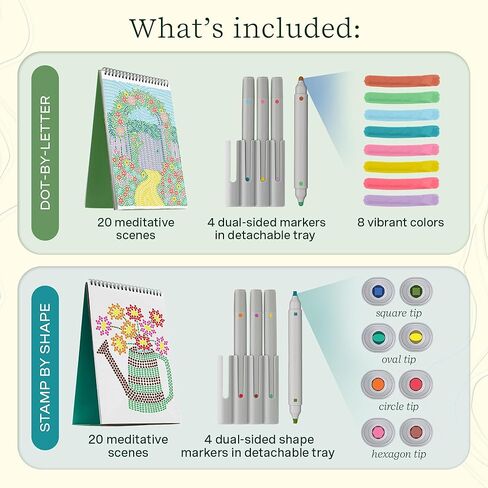 Lifelines FlowArt Activity Pad, 2-Pack & Bonus Pad - Guided Dot Art Meditations with Markers - Dot-by-Letter & Stamp-by-Shape Coloring Books for Tweens, Adults & Seniors in Kuwait