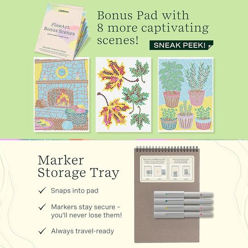 Lifelines FlowArt Activity Pad, 2-Pack & Bonus Pad - Guided Dot Art Meditations with Markers - Dot-by-Letter & Stamp-by-Shape Coloring Books for Tweens, Adults & Seniors in Kuwait